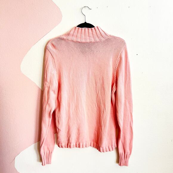 Pink Knit Mock Neck Sweater Pullover Cozy Chunky Winter Coquette Classic Medium - Picture 2 of 5